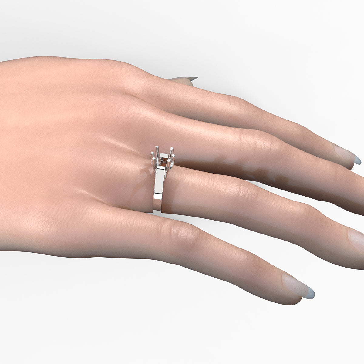 Six Prong Solitaire Trellis Style Semi Mount Engagement Ring Setting